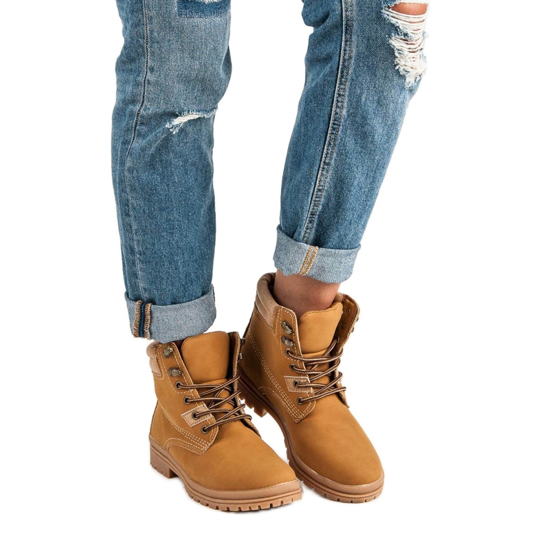 Botas de caminhada amarradas a camelo castanho 1