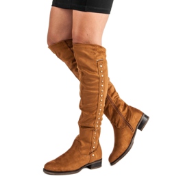 Super Me Botas de camurça com salto baixo castanho 1