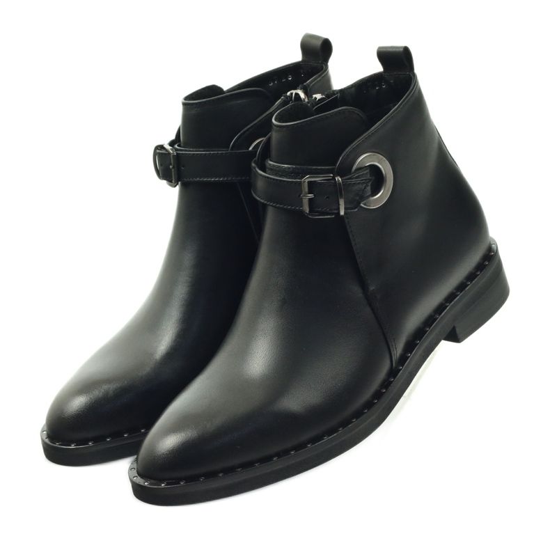 Edeo Botas de couro preto feminino isoladas com polar 3243 3