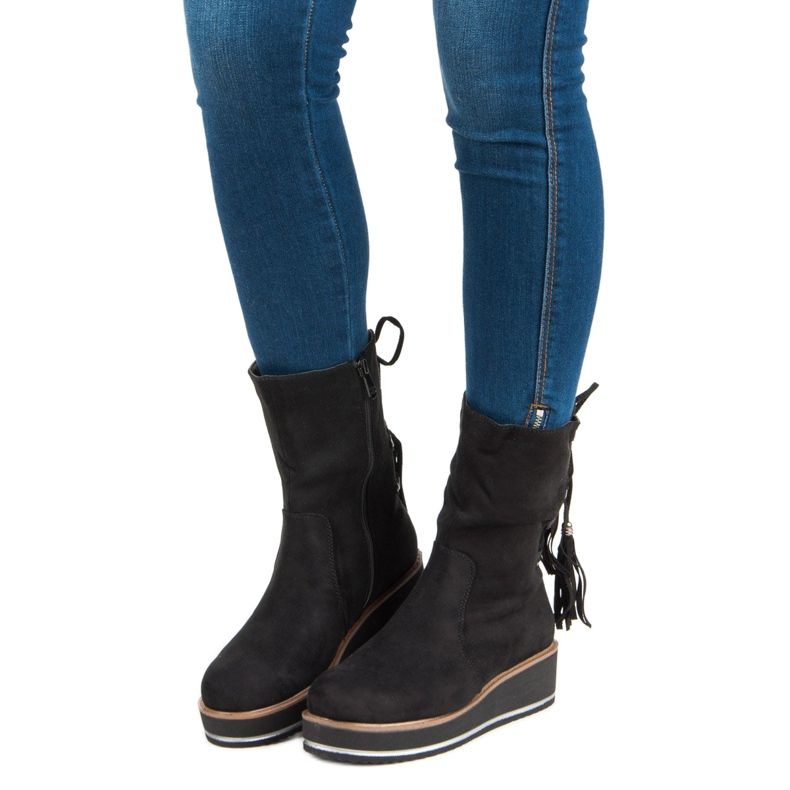 Forever Folie Botins de camurça com salto cunha preto 1