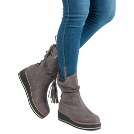 Forever Folie Botins de camurça com salto cunha cinza 1