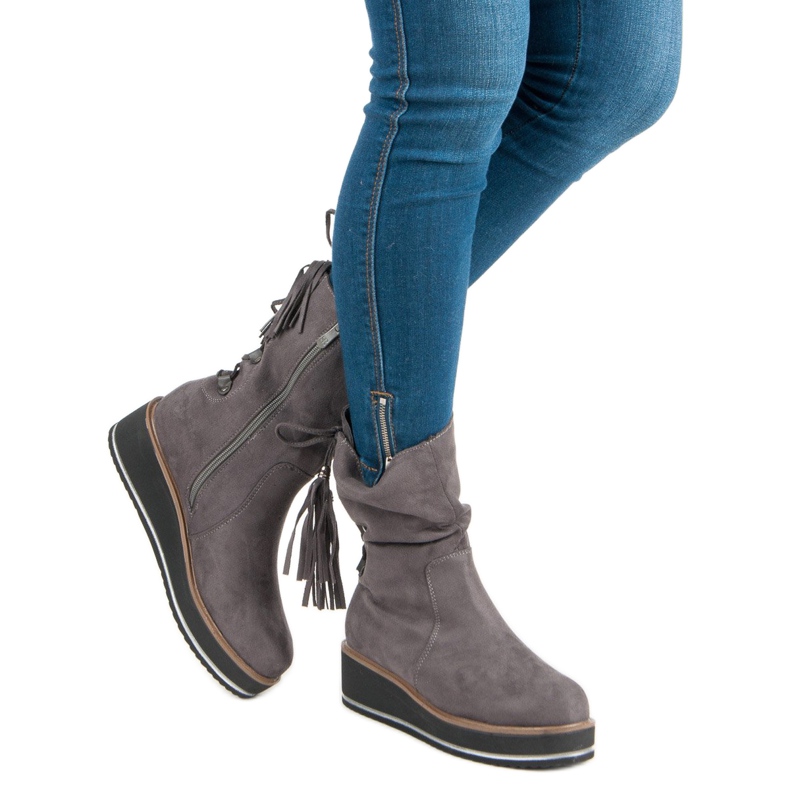 Forever Folie Botins de camurça com salto cunha cinza 1 Forever Folie Botins de camurça com salto cunha cinza 1