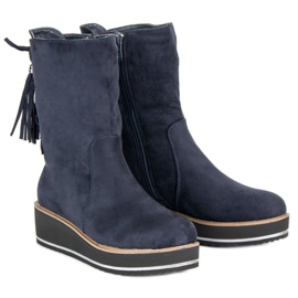 Forever Folie Botins de camurça com salto cunha azul 1 Forever Folie Botins de camurça com salto cunha azul 1