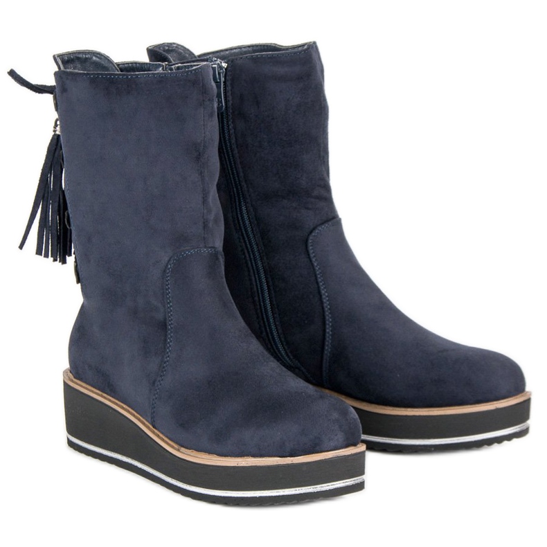 Forever Folie Botins de camurça com salto cunha azul 1 Forever Folie Botins de camurça com salto cunha azul 1