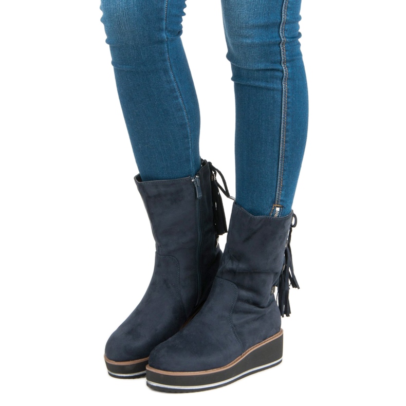 Forever Folie Botins de camurça com salto cunha azul 2