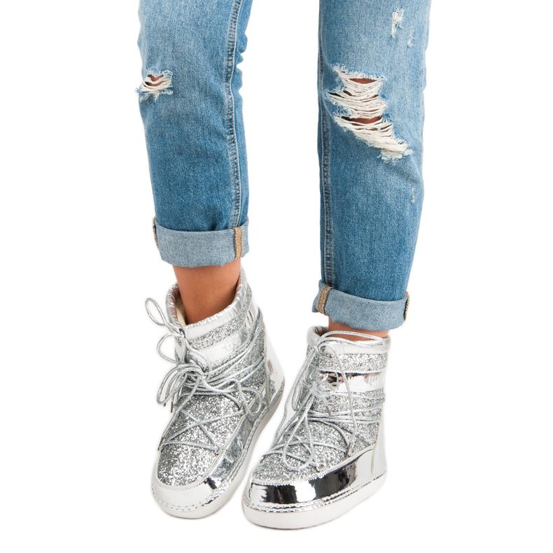 Botas de neve prateadas elegantes cinza 1