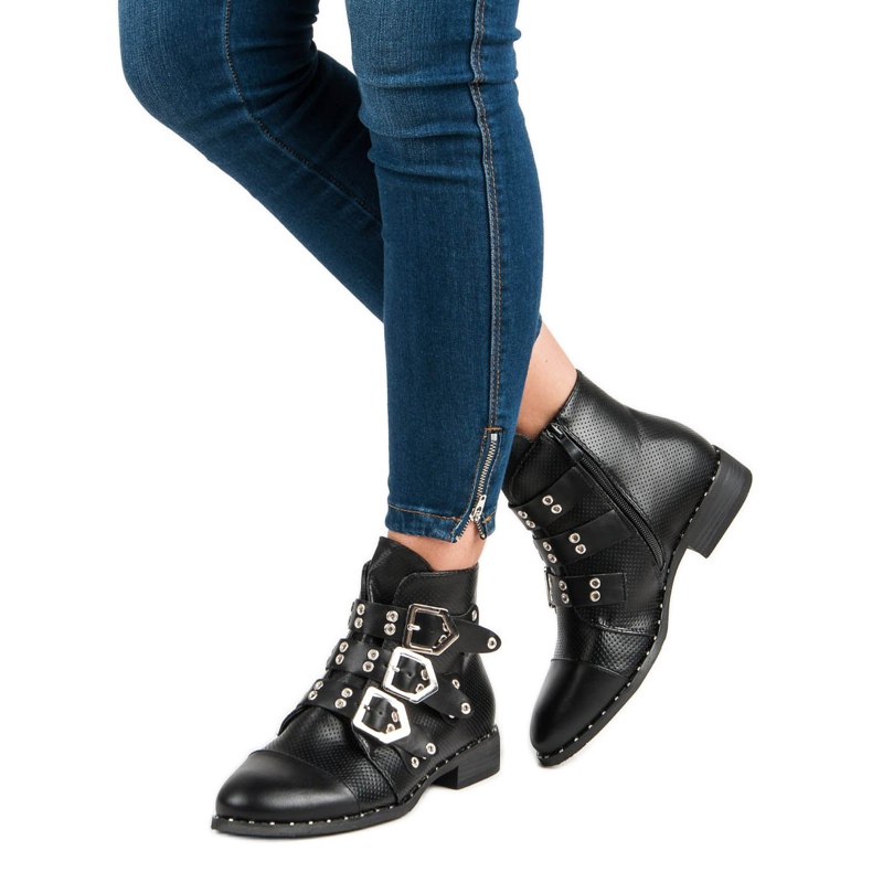 SDS Botas femininas de rock preto 1