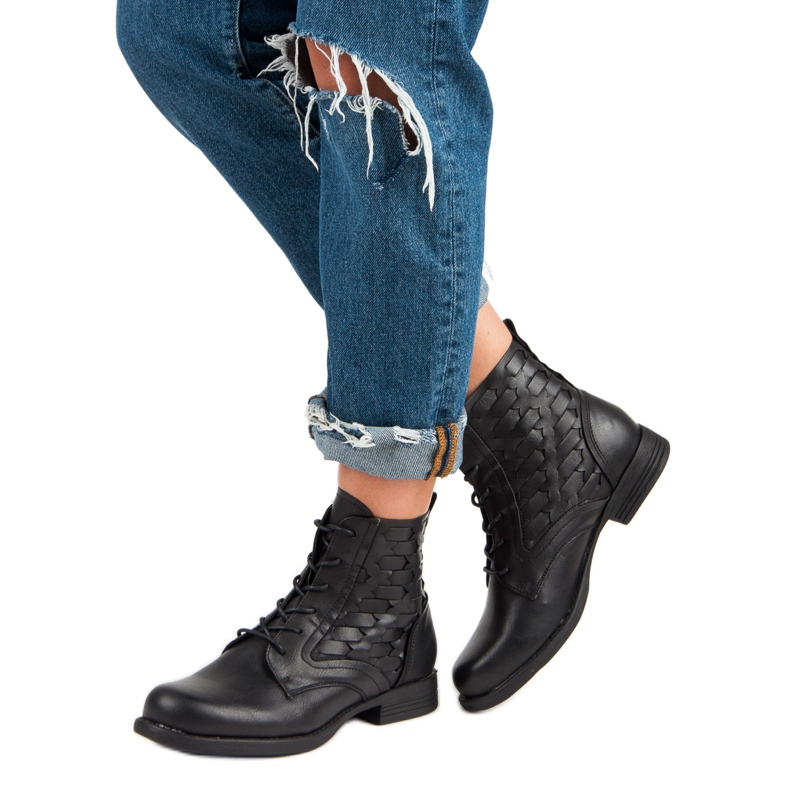 Forever Folie Botas casuais amarradas até o tornozelo preto 2