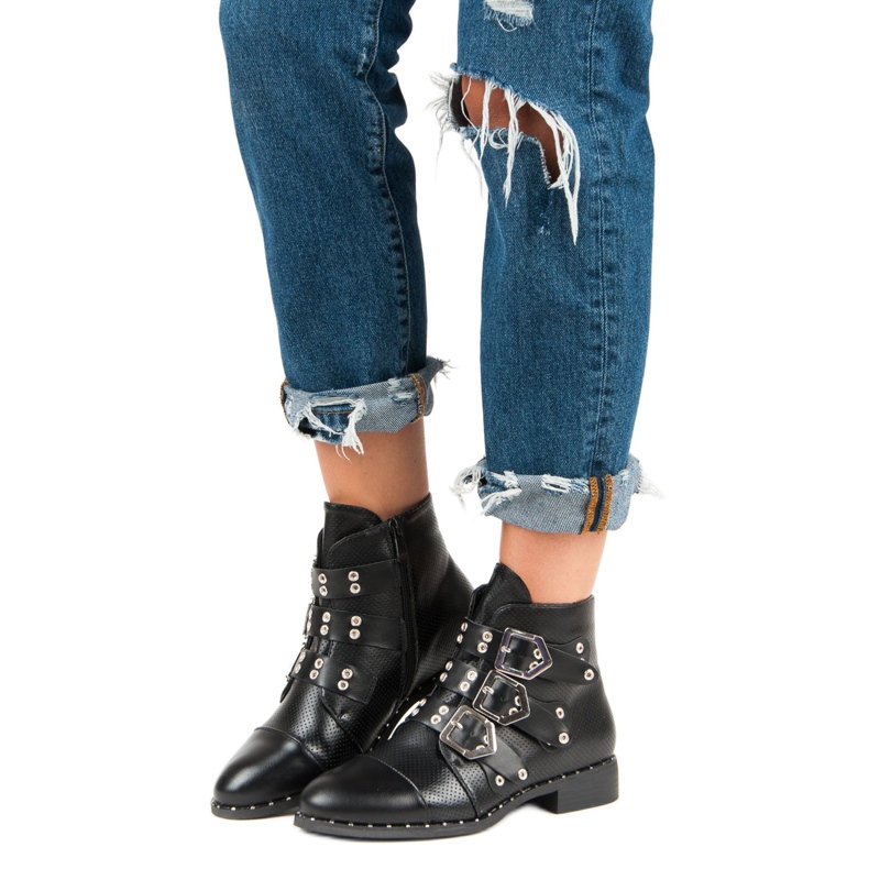 Groto Gogo Botas de rocha em salto plano preto 1