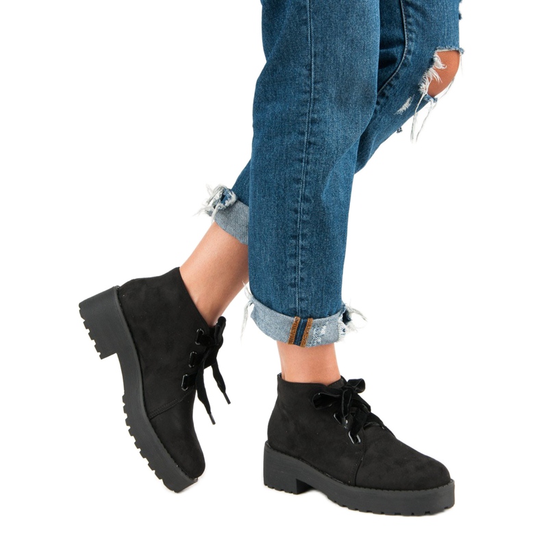 Anesia Paris Botas de camurça da moda preto 2