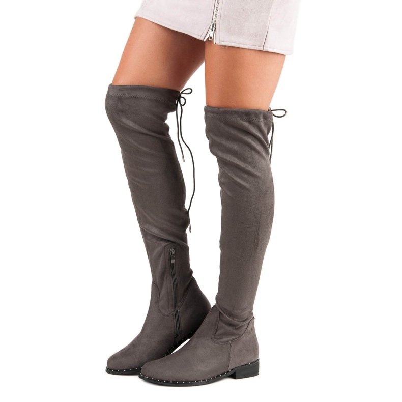Seastar Botas acima do joelho com salto plano cinza 1 Seastar Botas acima do joelho com salto plano cinza 1