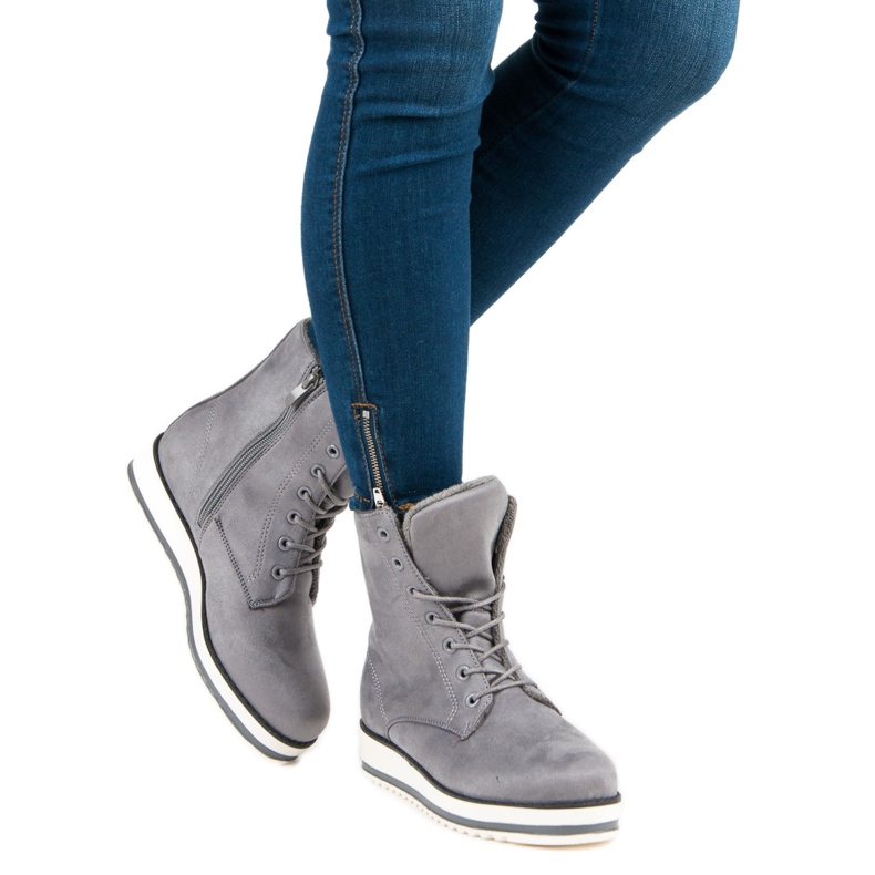 Botas quentes amarradas até o tornozelo cinza 2 Botas quentes amarradas até o tornozelo cinza 2