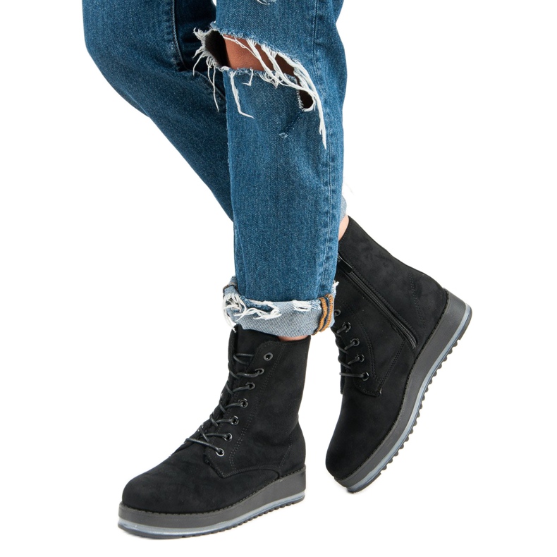 Botas quentes amarradas preto 2 Botas quentes amarradas preto 2