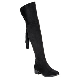 Forever Folie Botas pretas na altura da coxa com salto baixo preto 1