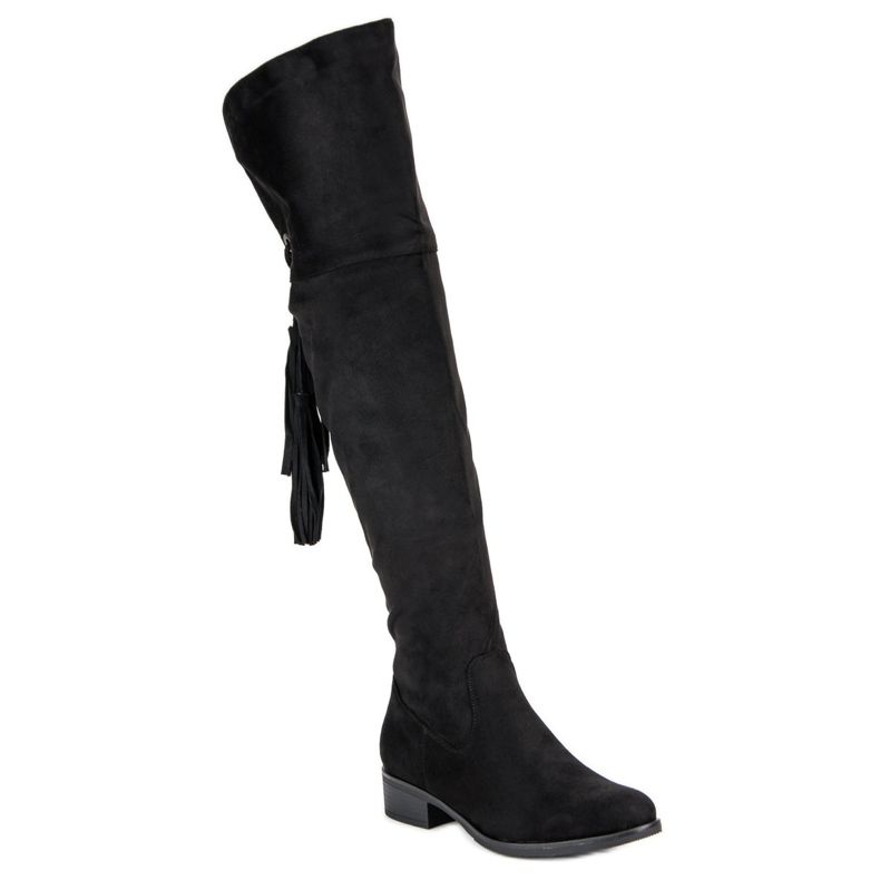 Forever Folie Botas pretas na altura da coxa com salto baixo preto 1