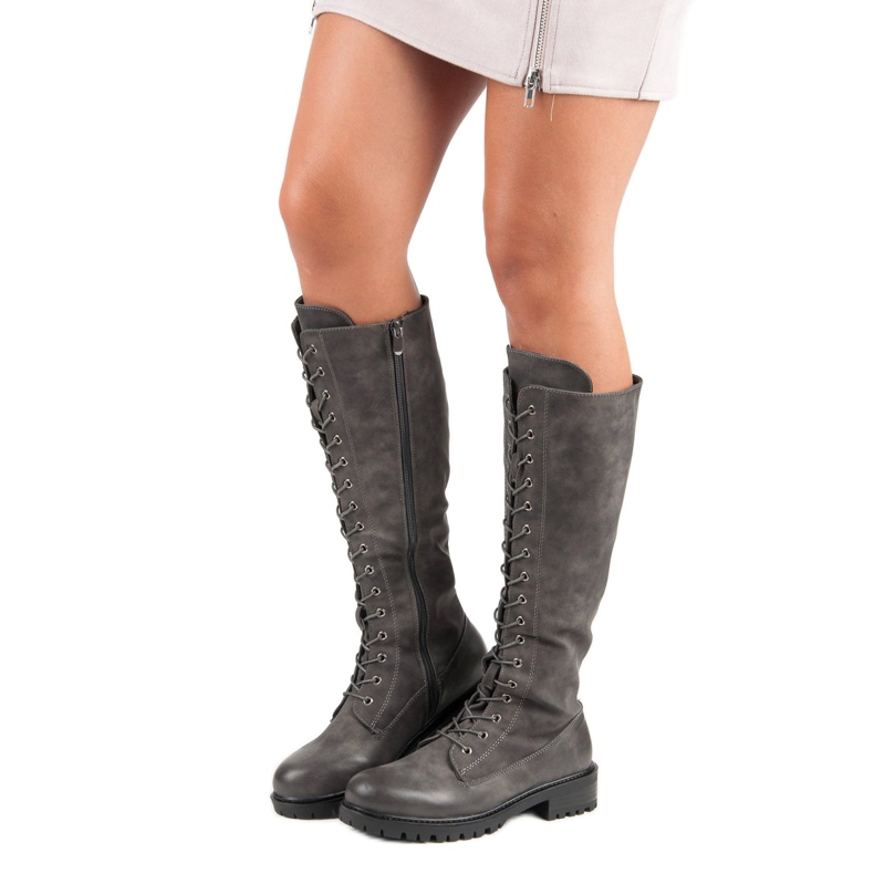 SDS Botas femininas com cordões cinza 1