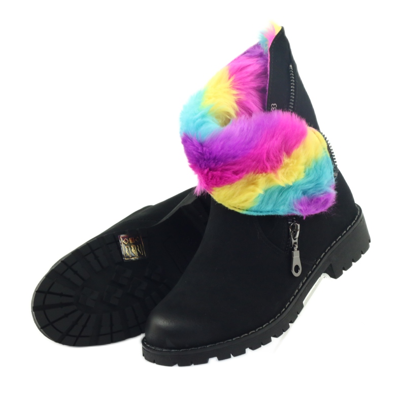 Sergio Leone Botas de pelo colorido com zíper preto multicolorido 4 Sergio Leone Botas de pelo colorido com zíper preto multicolorido 4