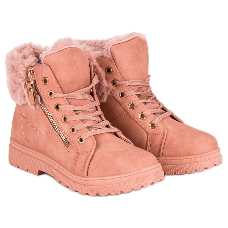 Botas quentes amarradas até o tornozelo rosa 1 Botas quentes amarradas até o tornozelo rosa 1