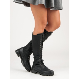 SDS Botas femininas com cordões preto 1