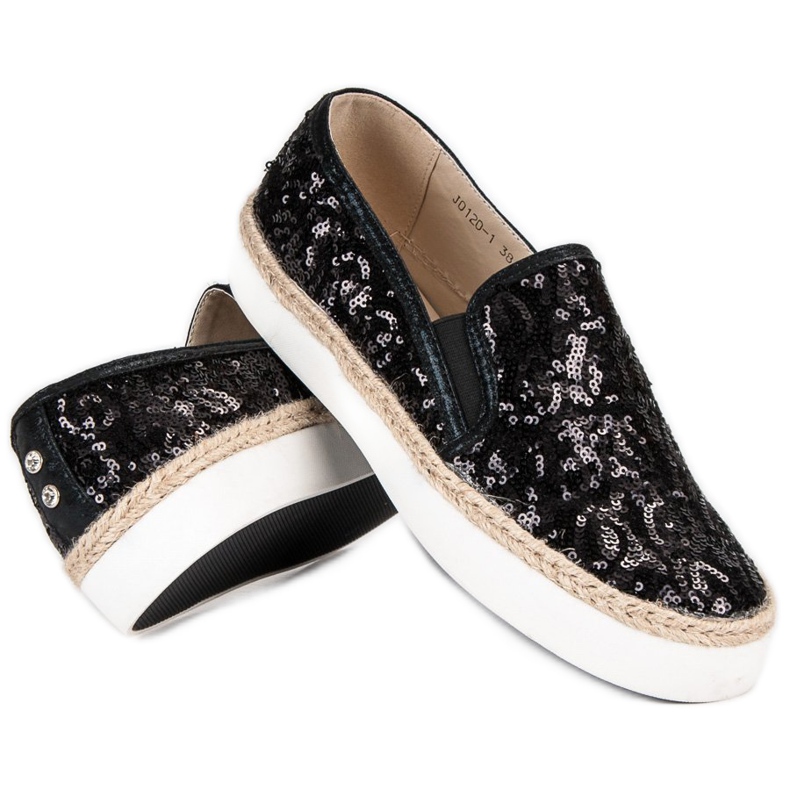 J. Star Tênis femininos elegantes preto 1