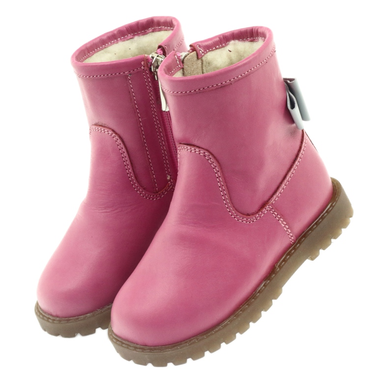 Bartuś Botas infantis de couro com um arco rosa 317 cinza 3 Bartuś Botas infantis de couro com um arco rosa 317 cinza 3