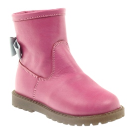 Bartuś Botas infantis de couro com um arco rosa 317 cinza 1
