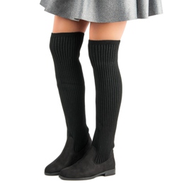 Bestelle Botas acima do joelho com salto baixo preto 1 Bestelle Botas acima do joelho com salto baixo preto 1