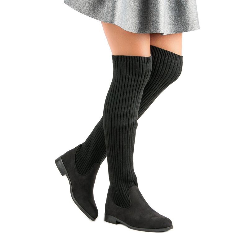 Bestelle Botas acima do joelho com salto baixo preto 2