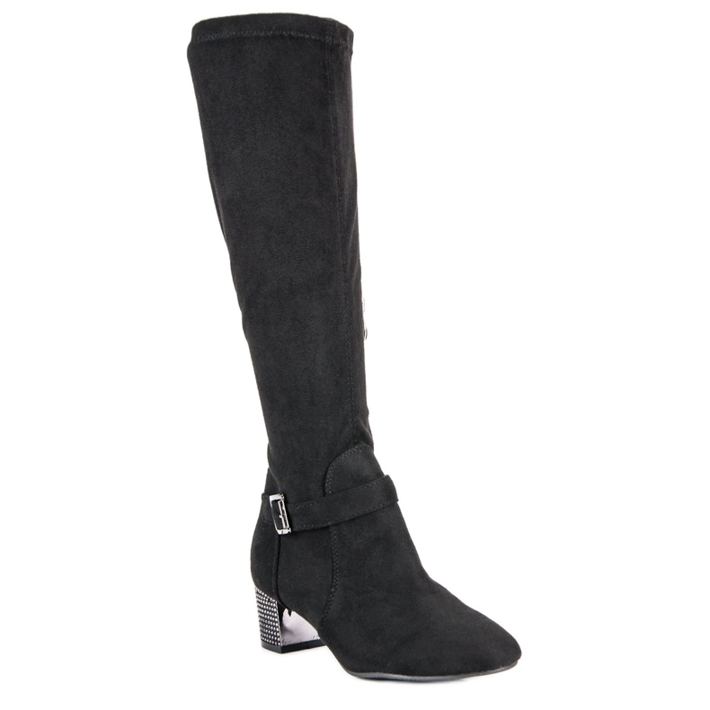 Botas de camurça de salto alto preto 1