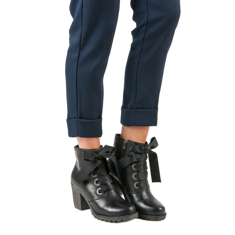 Botas de couro amarradas da VINCEZA preto 2