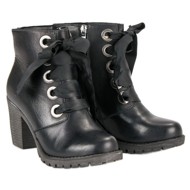 Botas de couro amarradas da VINCEZA preto 1