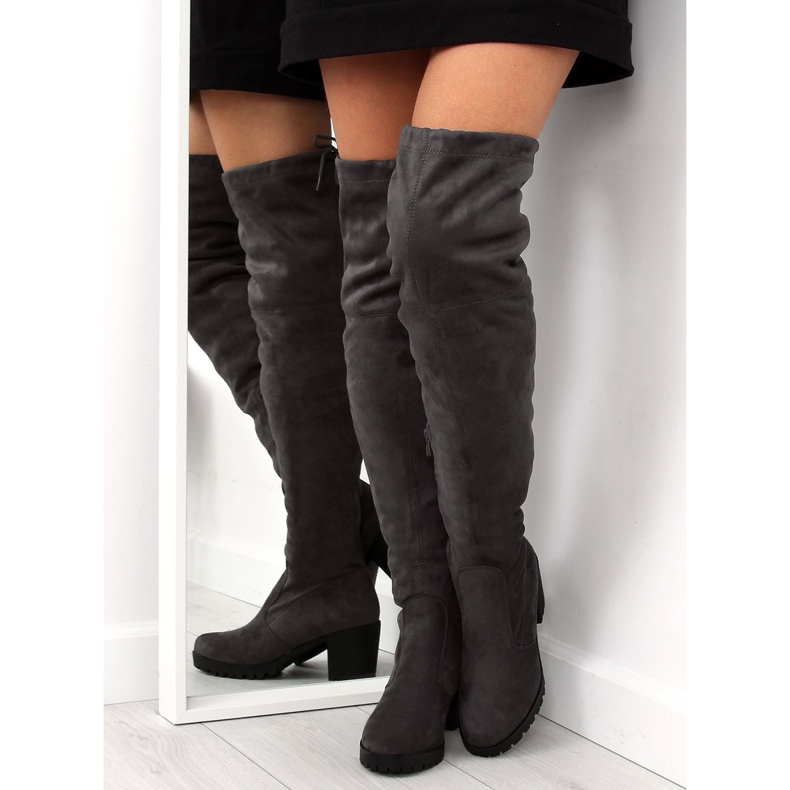 Botas acima do joelho com salto largo cinza BH108-HB Gray 1 Botas acima do joelho com salto largo cinza BH108-HB Gray 1