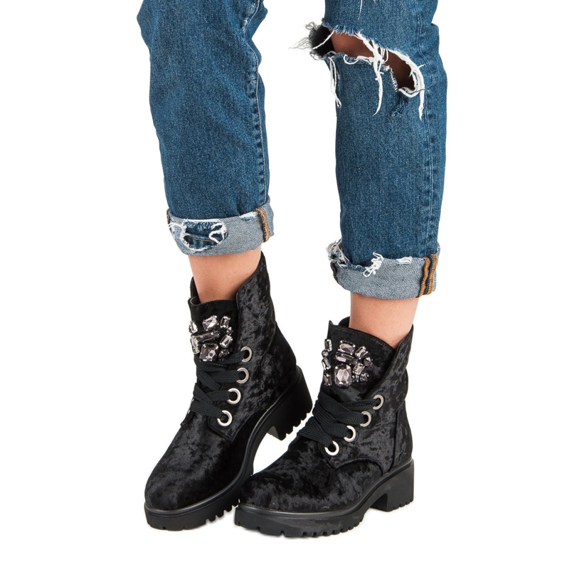 Kylie Botas de veludo elegantes preto 1