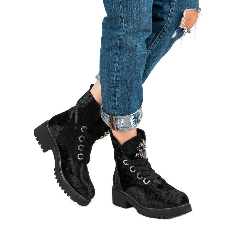 Kylie Botas de veludo elegantes preto 2