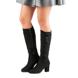 Botas de camurça de salto alto preto 1