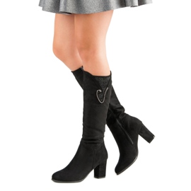 Botas de camurça de salto alto preto 2