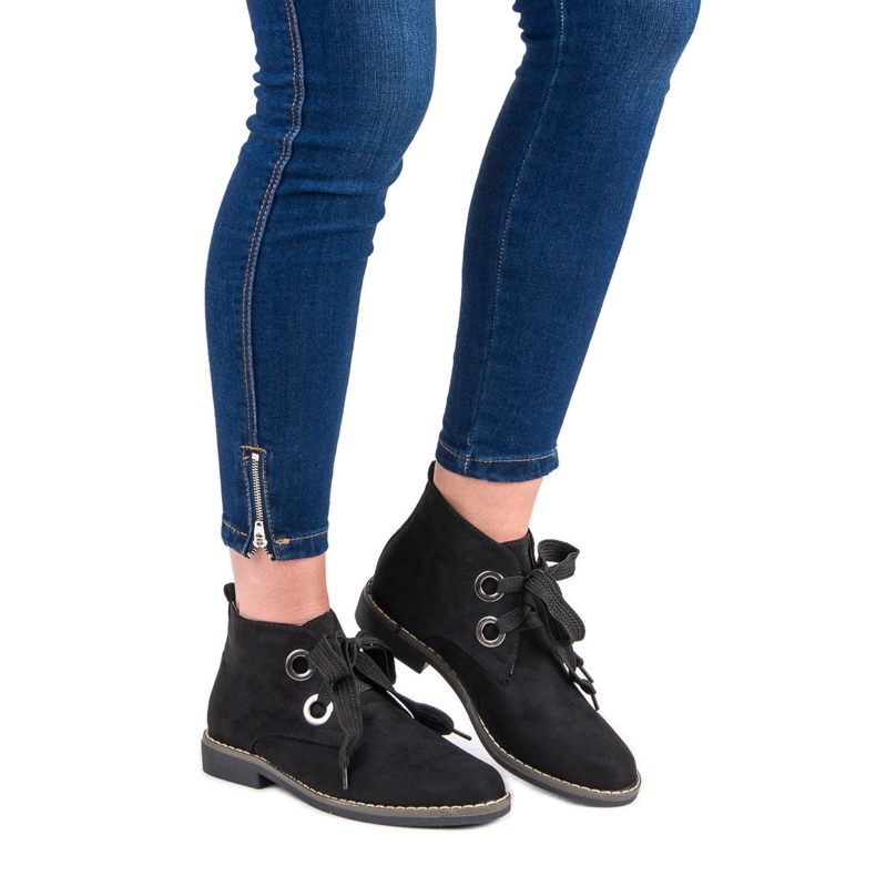 Super Mode Botas de camurça atadas preto 1