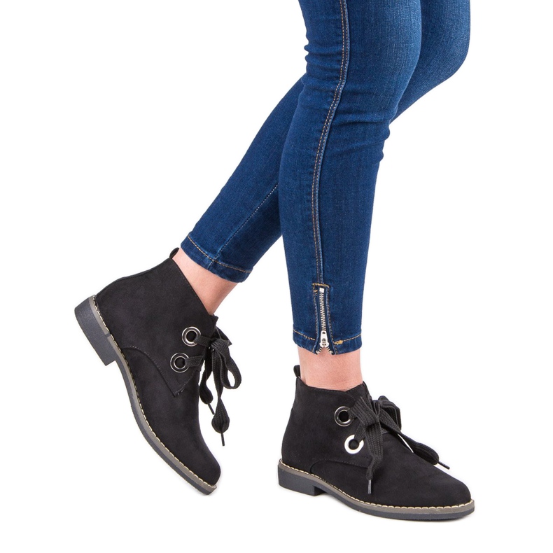 Super Mode Botas de camurça atadas preto 2