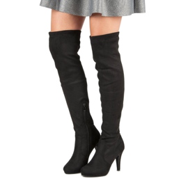 Super Me Botas de camurça com salto alto preto 1 Super Me Botas de camurça com salto alto preto 1