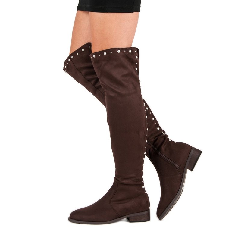 Cm Paris Botas de cano alto com miçangas marrom 1