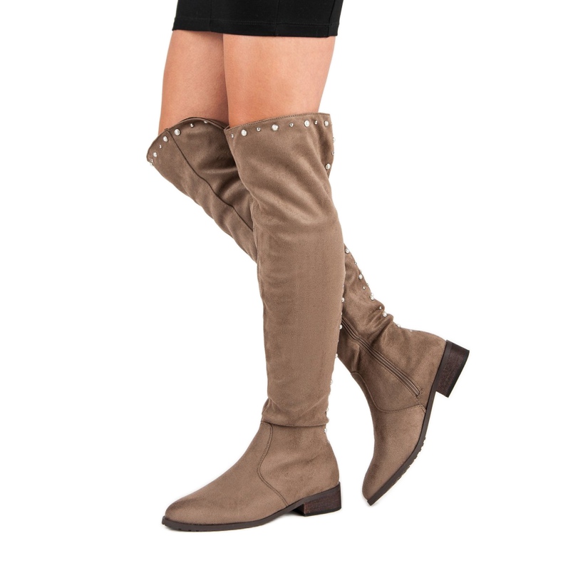 Cm Paris Botas de cano alto com miçangas marrom 1