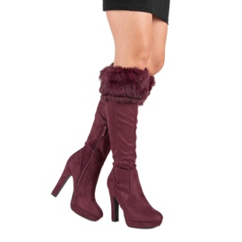 Super Me Botas de camurça na coxa com pele multicolorido vermelho 1 Super Me Botas de camurça na coxa com pele multicolorido vermelho 1