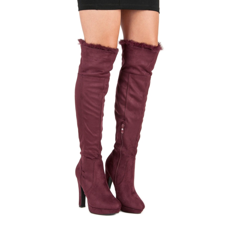 Super Me Botas de camurça na coxa com pele multicolorido vermelho 2 Super Me Botas de camurça na coxa com pele multicolorido vermelho 2