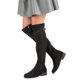 Queentina Botas de cano alto com strass preto 1 Queentina Botas de cano alto com strass preto 1