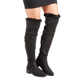 Cm Paris Botas acima do joelho com pele preto 1