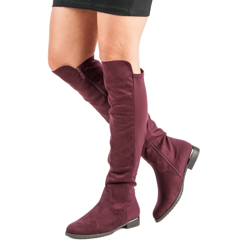 Super Me Botas marrons de salto plano vermelho 1