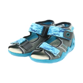 Sandálias de calçado infantil Befado com aplicação em pele 350P062 azul cinza 3