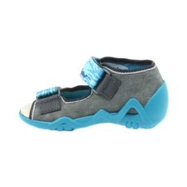 Sandálias de calçado infantil Befado com aplicação em pele 350P062 azul cinza 2