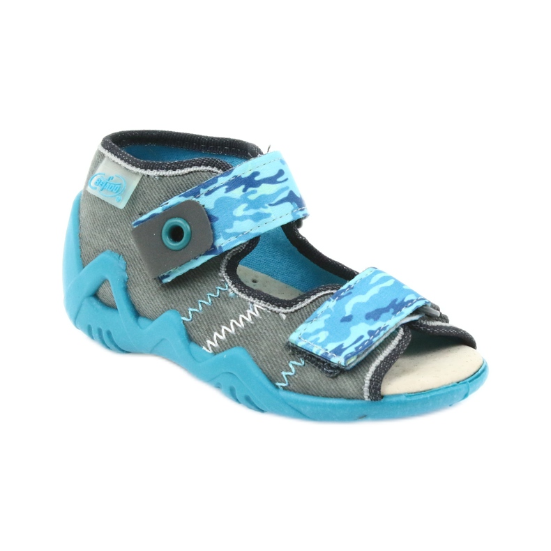 Sandálias de calçado infantil Befado com aplicação em pele 350P062 azul cinza 1 Sandálias de calçado infantil Befado com aplicação em pele 350P062 azul cinza 1