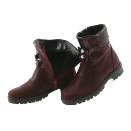 Ren But Botas de couro femininas Ren, mas 3314 Borgonha com pregos vermelho 5